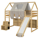 Loft Bed With House Shaped Frame And Tent
