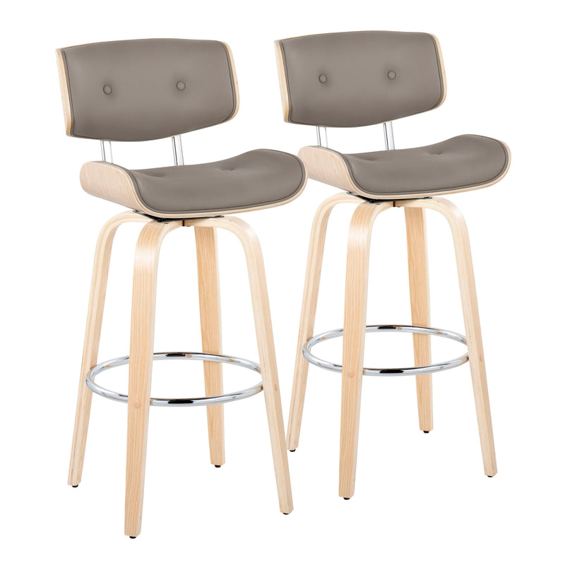 Lombardi - Mid Century Modern Fixed Height Barstool With Swivel With Round Footrest (Set of 2)