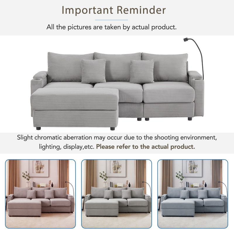 Modern Style Loveseat Sofa Sectional Sofa Couch With Storage Space, A Movable Ottoman, Two USB Ports, Two Cup Holders, A Phone Holder For Living Room