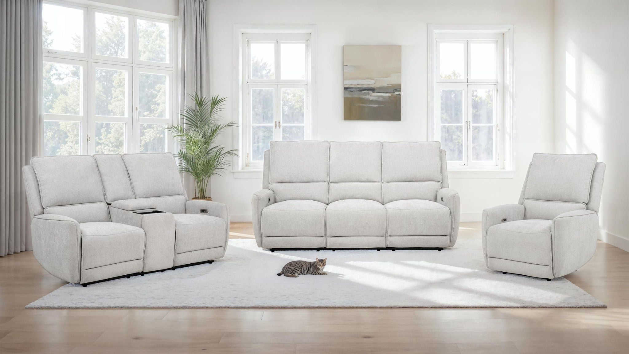 Sylmar 3-piece Chenille Power Reclining Sofa Set Dove Grey - Atlantic Fine Furnitures Melbourne FL