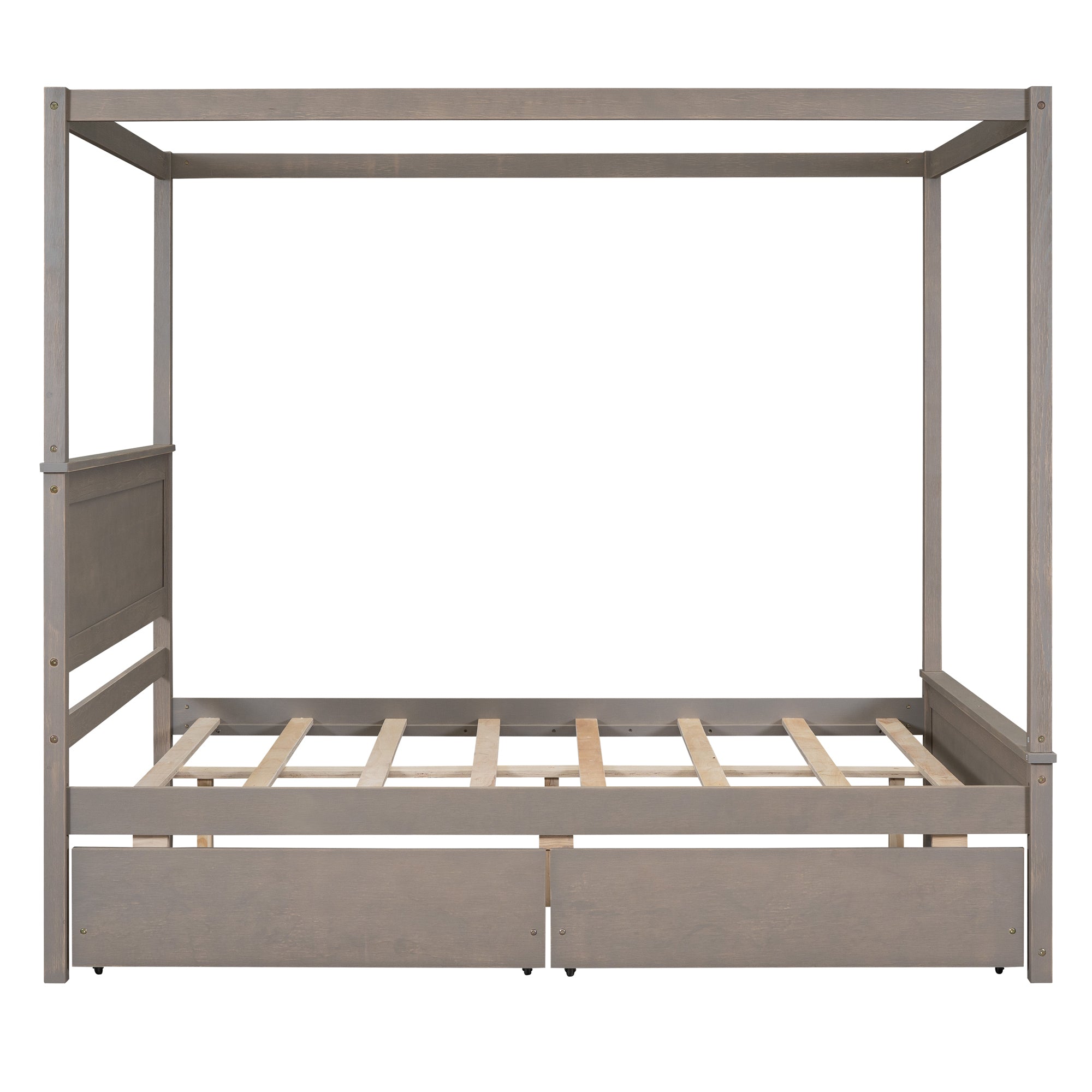 Wood Canopy Bed with two Drawers, Full Size Canopy Platform bed With Support Slats .No Box Spring Needed, Brushed Light Brown - Atlantic Fine Furniture Melbourne FL