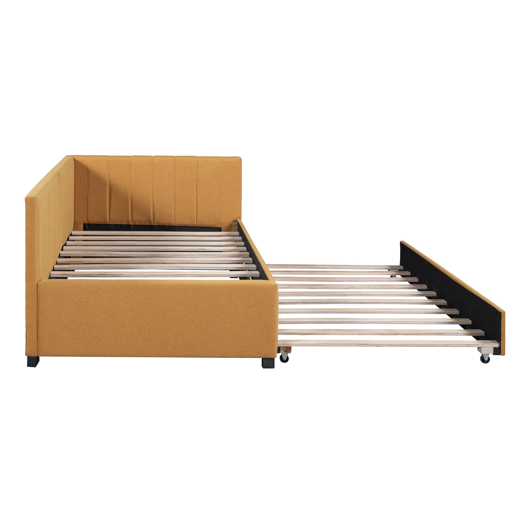 Upholstered Daybed with Trundle Twin Size Sofa Bed Frame No Box Spring Needed, Linen Fabric(Yellow) - Atlantic Fine Furniture Melbourne FL