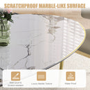 Modern Luxury Marble Dining Table Set Oval Kitchen Table With Stainless Steel Base - Gold / White Print
