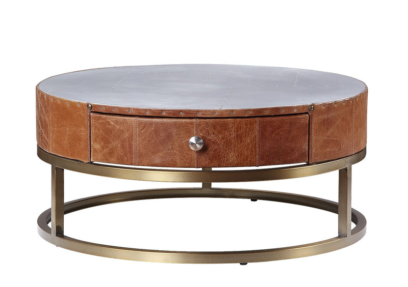 Tamas - Coffee Table - Aluminum & Cocoa Top Grain Leather - 13" - Atlantic Fine Furniture Inc