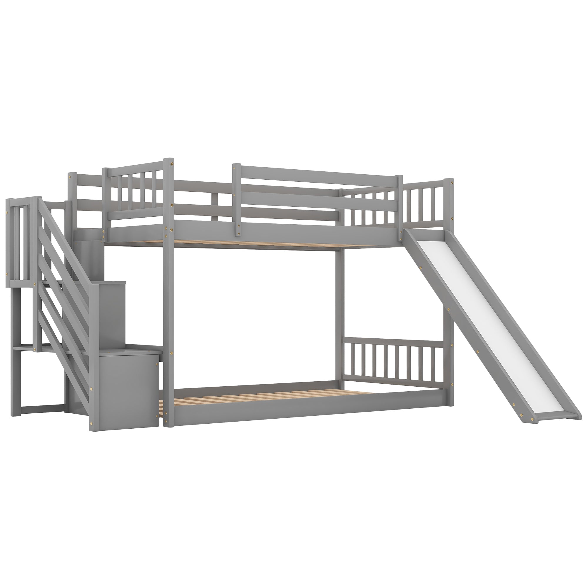 Twin over Twin Bunk Bed with Convertible Slide and Stairway, Gray - Atlantic Fine Furniture Melbourne FL