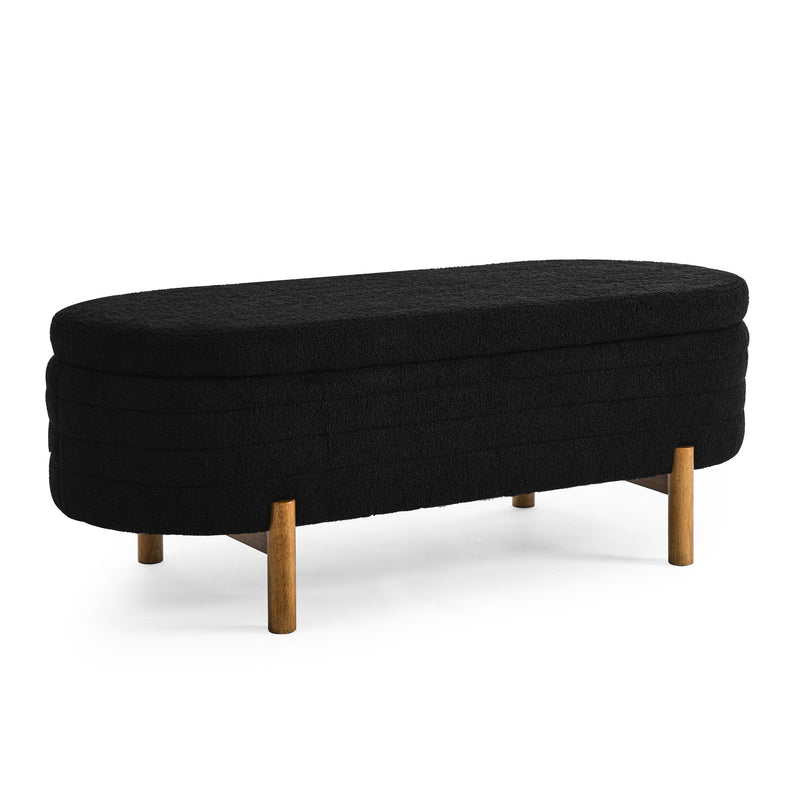 Oval Ottoman Storage Bench With Rubber Wood Legs