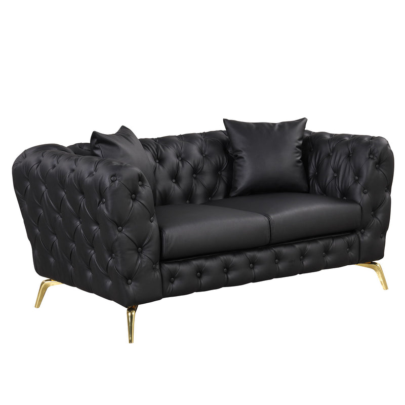 Modern Sofa Couch PU Upholstered Loveseat Sofa With Sturdy Metal Legs, Button Tufted Back For Living Room, Apartment, Home Office - Black