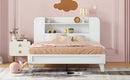 Full Size Platform Bed with Storage Headboard,Multiple Storage Shelves on Both Sides,White