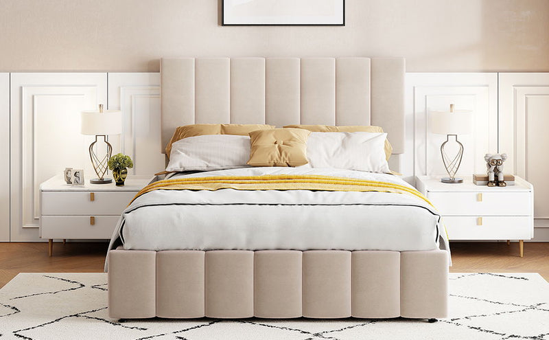 Elegant Upholstered Platform Bed With Hydraulic Storage System