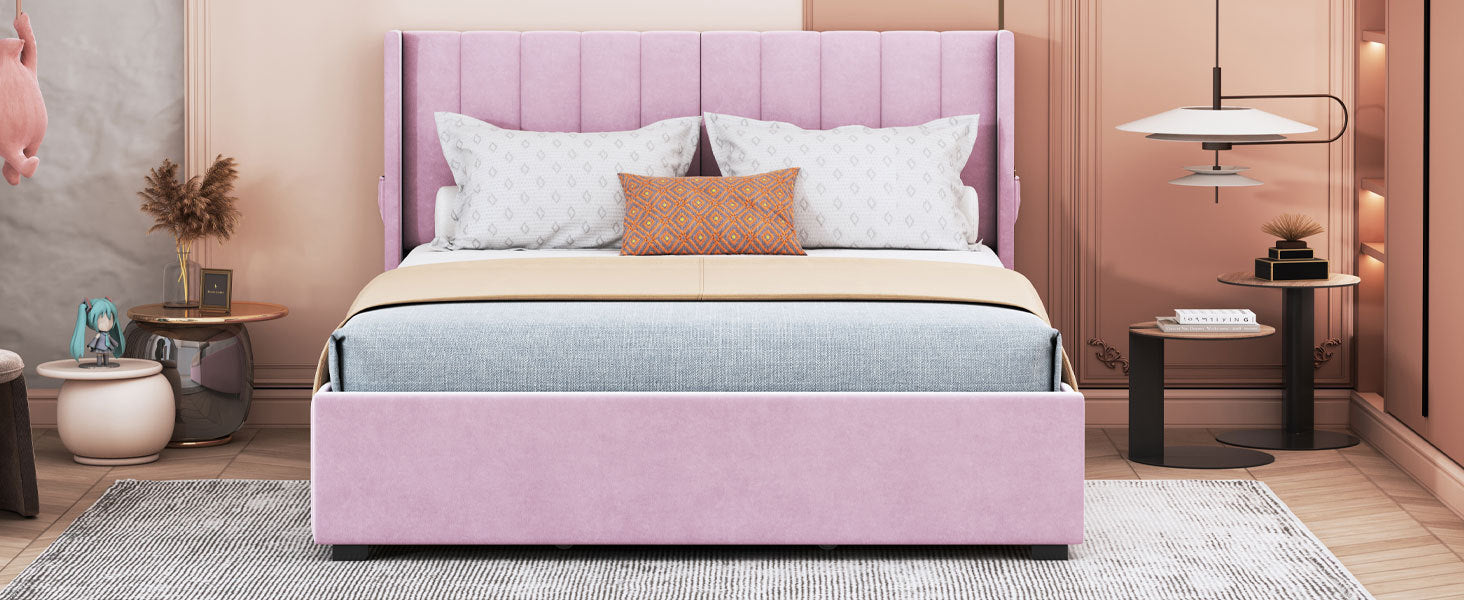 Queen Size Upholstered Bed with 4 Drawers, Pink - Atlantic Fine Furniture Melbourne FL