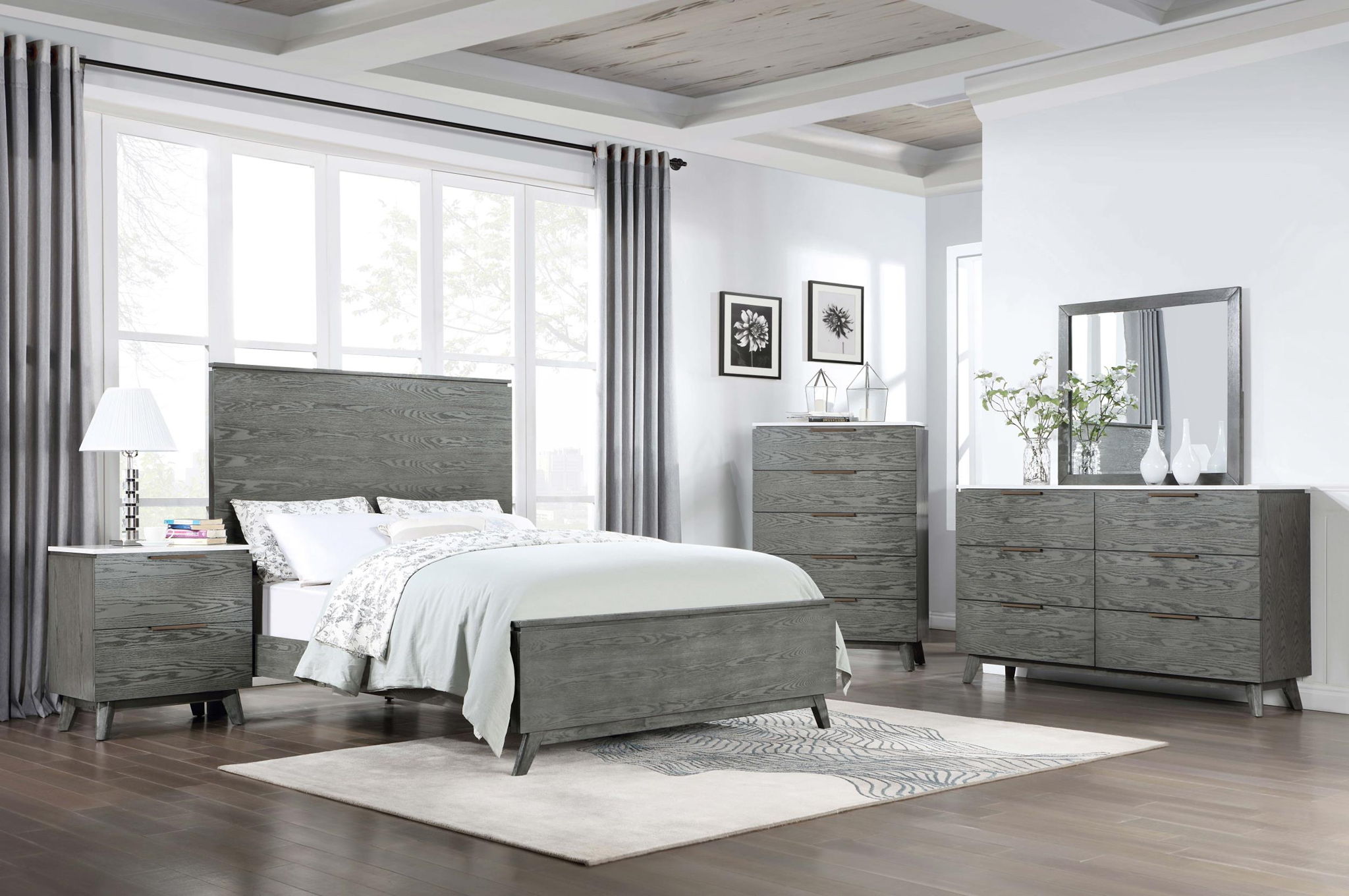 Nathan Wood California King Panel Bed Grey