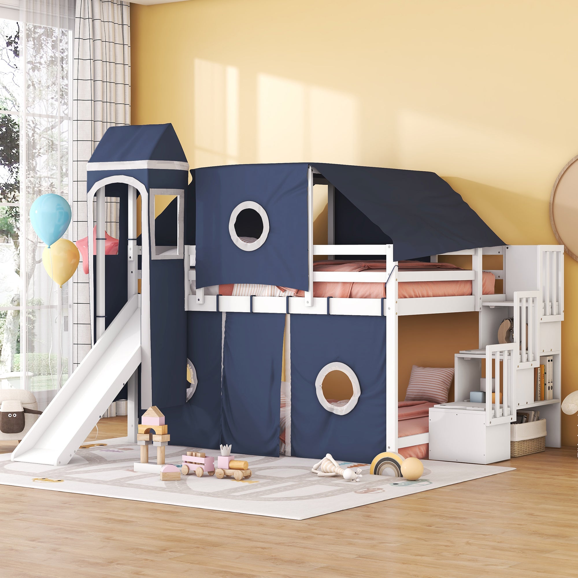 Full Size Loft Bed with Tent and Tower - Blue - Atlantic Fine Furniture Melbourne FL