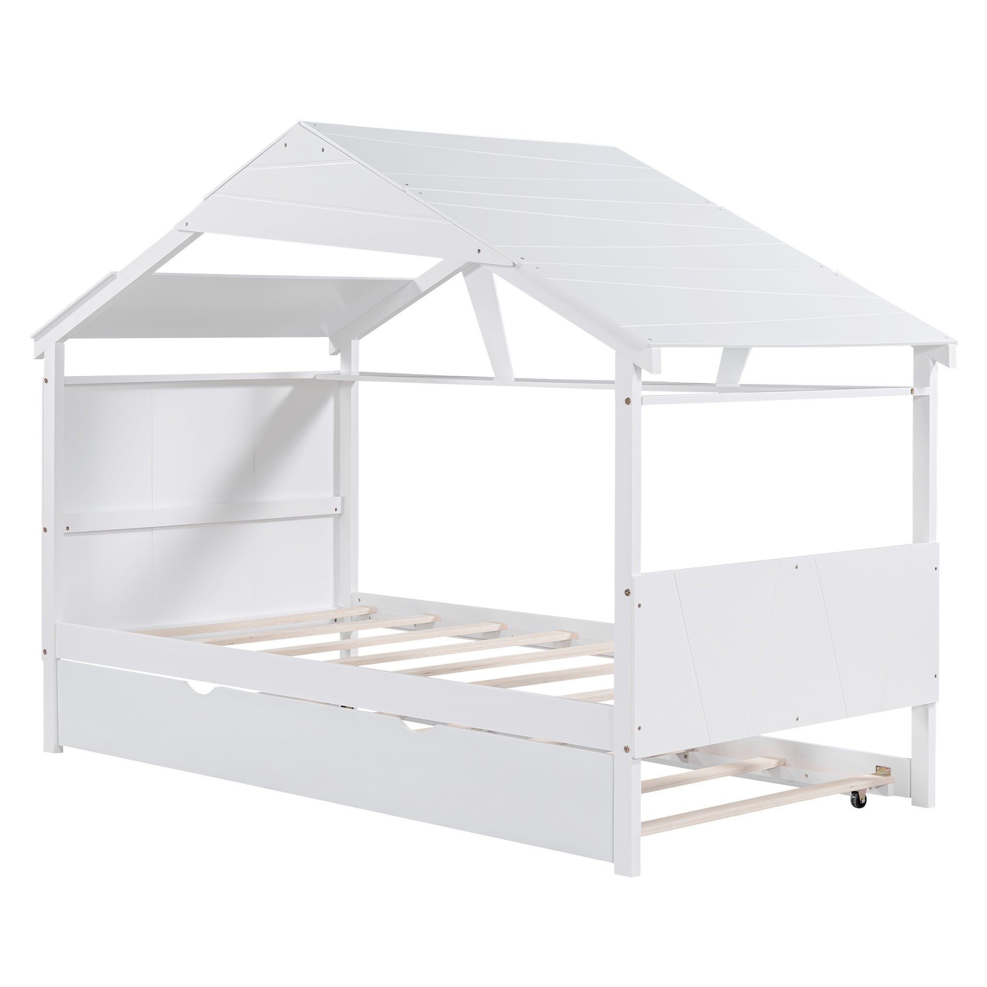 Wood Twin Size House Bed with Trundle and Storage, White - Atlantic Fine Furniture Melbourne FL