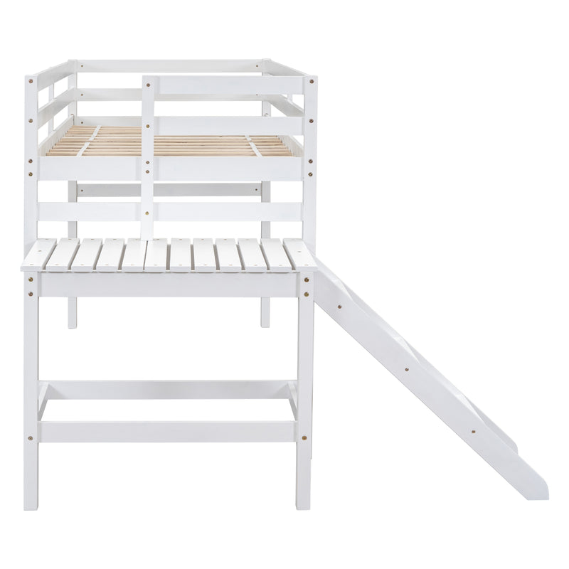 Twin Loft Bed with Platform, ladder,White