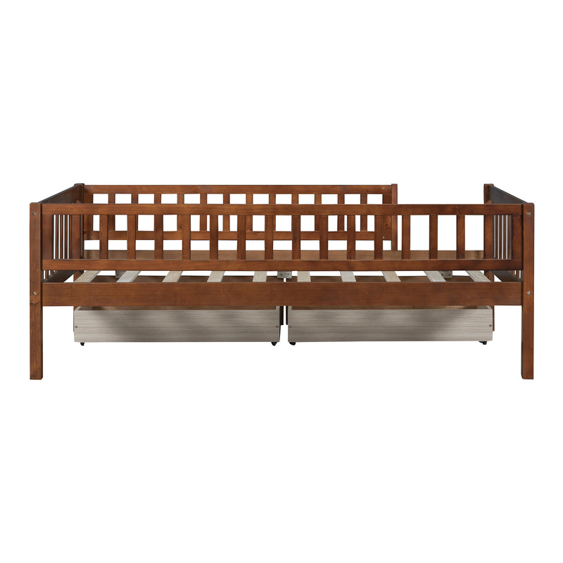 Twin Size Daybed Wood Bed with Two Drawers, Walnut