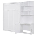 Full Size Murphy Bed With Multiple Storage Shelves And A Cabinet - White