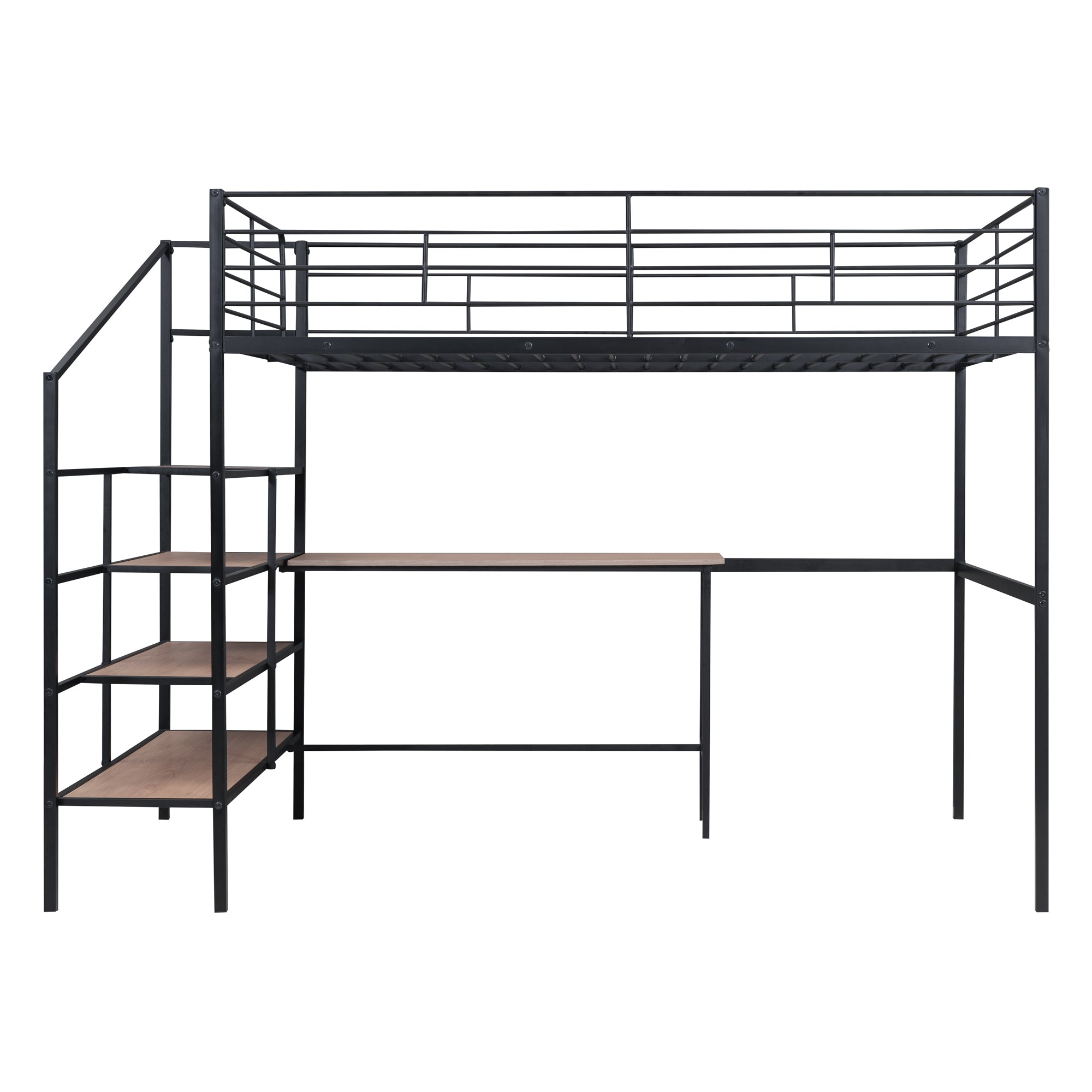 Full Size Metal Loft Bed with Desk and Lateral Storage Ladder, Black - Atlantic Fine Furniture Melbourne FL