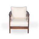 Outdoor Lounge Chair With Woven Backrest, Solid Wood Frame, Comfortable Cushions