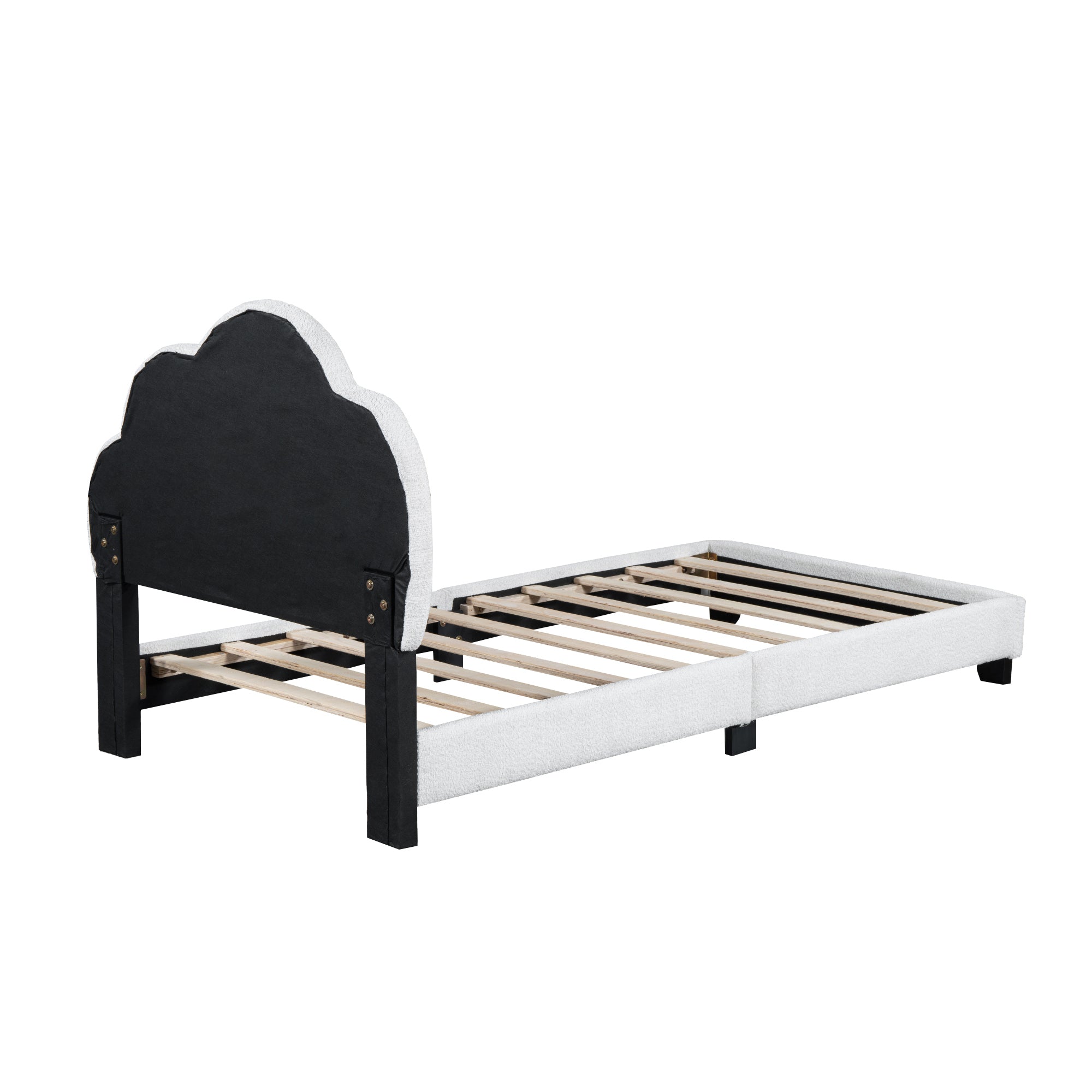 Twin Size Upholstered Boucle Fabric Platform Bed with Cloud-Shaped Headboard - Atlantic Fine Furniture Melbourne FL
