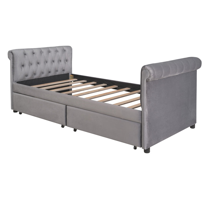 Twin Size Upholstered daybed with Drawers, Wood Slat Support, Gray(OLD SKU :LP000117AAE)