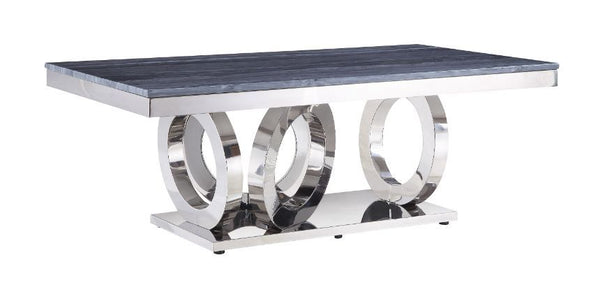 Zasir - Coffee Table - Gray Printed Faux Marble Top & Mirrored Silver