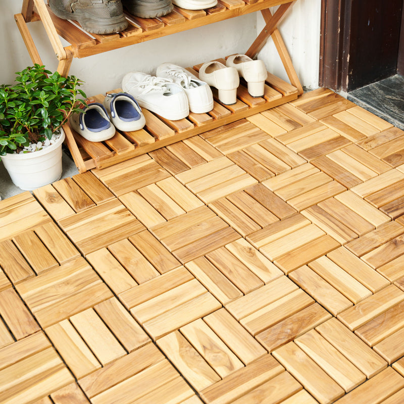 Interlocking Deck Tiles Checker Pattern, Square Acacia Hardwood Outdoor Flooring For Patio, Bancony, Pool Side