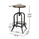 Industrial Firwood Adjustable Height Swivel Barstools (Set of 2) Metal & Wood - Natural / Pewter