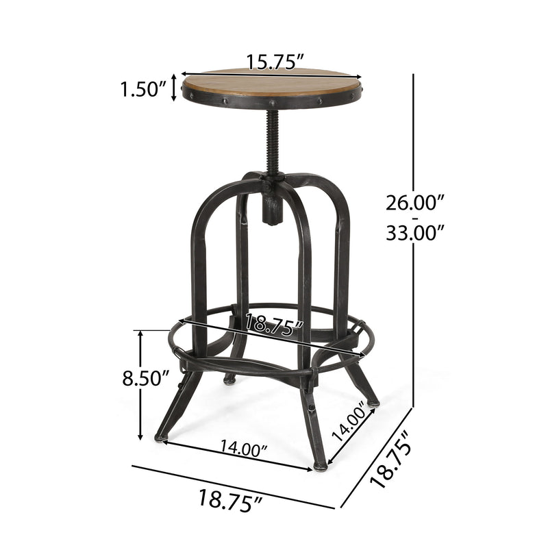 Industrial Firwood Adjustable Height Swivel Barstools (Set of 2) Metal & Wood - Natural / Pewter