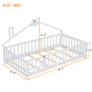 Twin House-Shaped Bedside Floor Bed with Guardrails, Slats, with Door,White