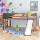 Full size Loft Bed Wood Bed with Slide, Stair and Chalkboard,Walnut（Old SKU:WF282116AAL）