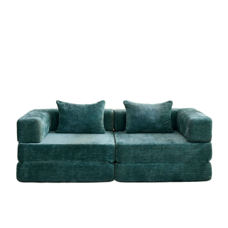 Convertible Floor Sofa Bed With Fixed Shape Frame, Loveseats Boneless Modular Sectional, For Living Room - Dark Green