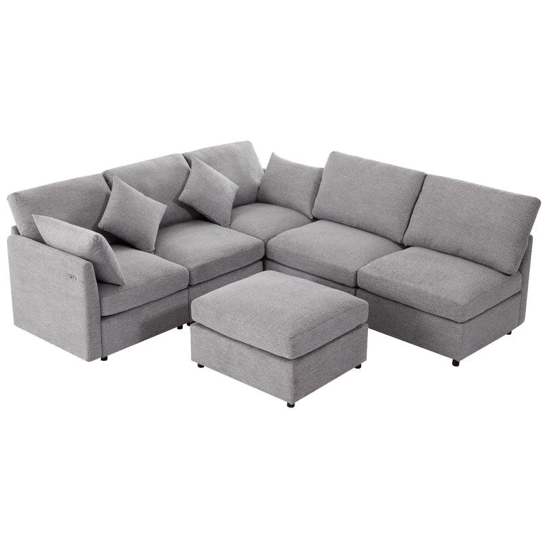 Sectional Sofa Modular Sofa U - Shaped Sofa Couch Sofa Bed L - Shaped Sofa With A Movable Ottoman And Two USB Ports For Living Room