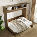 Full Size Murphy Bed With Wardrobe, Drawers, And Open Shelves - Wood