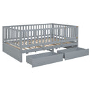 Daybed With Fence Guardrails And 2 Drawers, Split Into Independent Floor Bed & Daybed