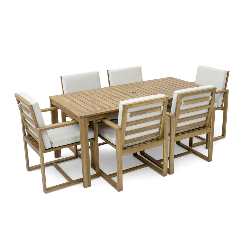 Patio Dining Set Outdoor Dining Table And Chair Set With And Removable Cushions For Patio, Backyard, Garden - Light Teak