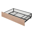 Full Over Twin & Twin Triple Bunk Bed with Drawers, Multi-functional Metal Frame Bed with desks and shelves in the middle, Black