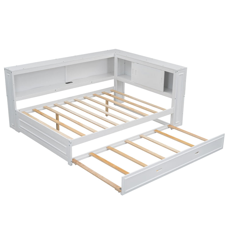 Daybed With Storage Shelves, LED, USB, And Trundle