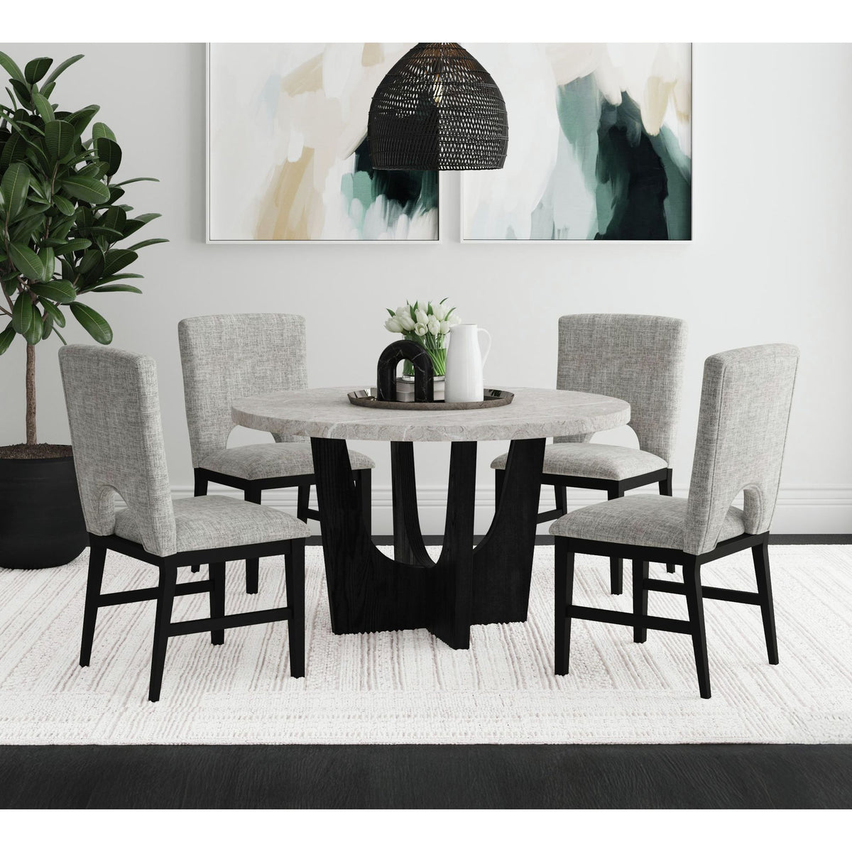 Oregon Round Table With Faux Marble Top in Black by Elements International, view 13