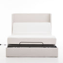 Caron - Queen Size Upholstered Wingback Bed With Adjustable Base Bundle Set - Ivory