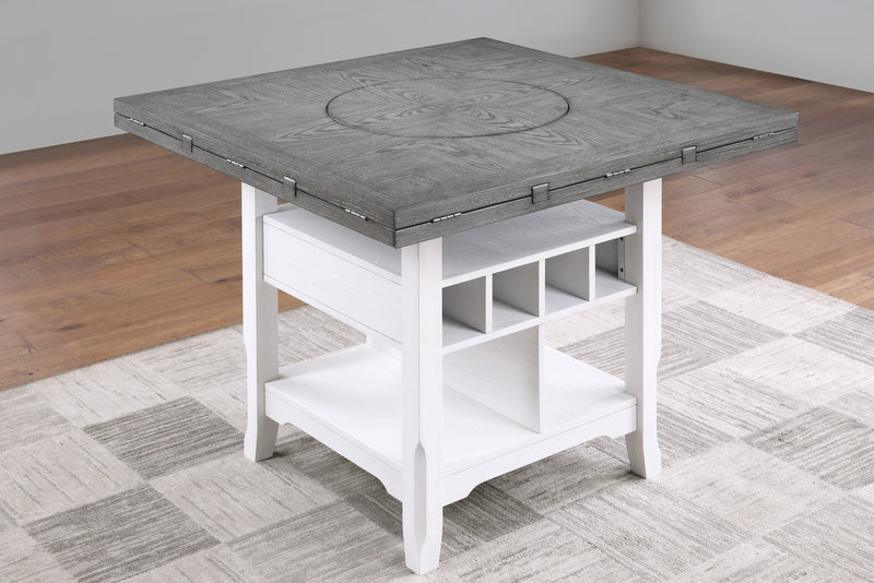 Dining Room Antique White / Gray 1pc Counter Height Table w Built in Lazy Suzan Storage Shelf Dining Table Bottom Functional Kitchen Table