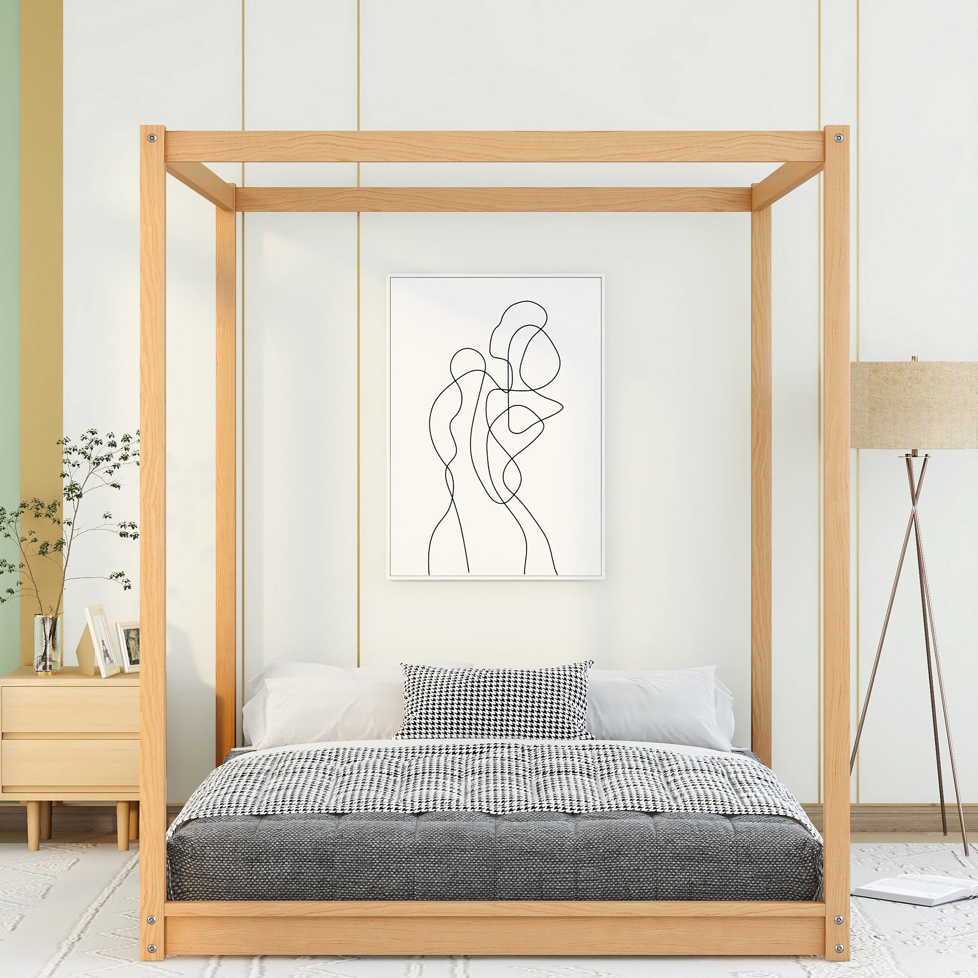 Queen Size Canopy Platform Bed with Support Legs,Natural - Atlantic Fine Furniture Melbourne FL