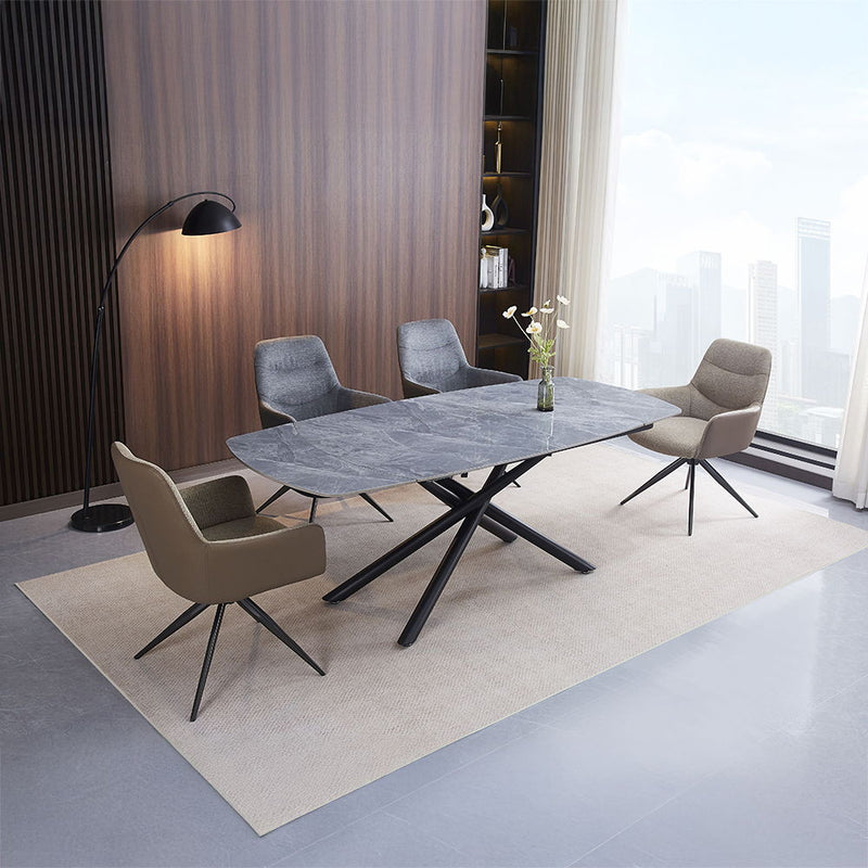 Hester - Ceramic Top Dining Table - Gray & Black