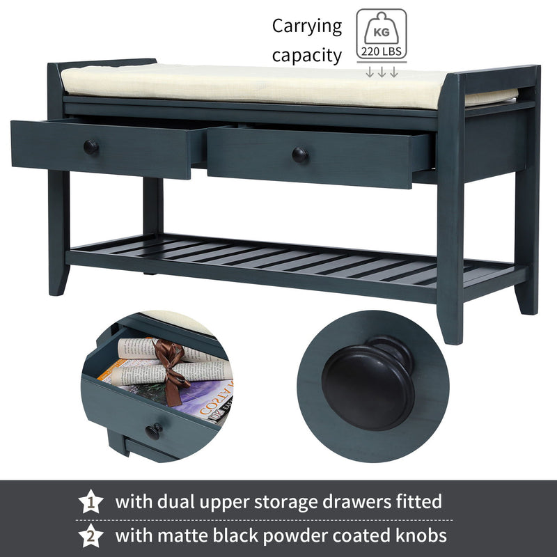 Multipurpose Entryway Shoe Rack With Cushioned Seat And Drawers