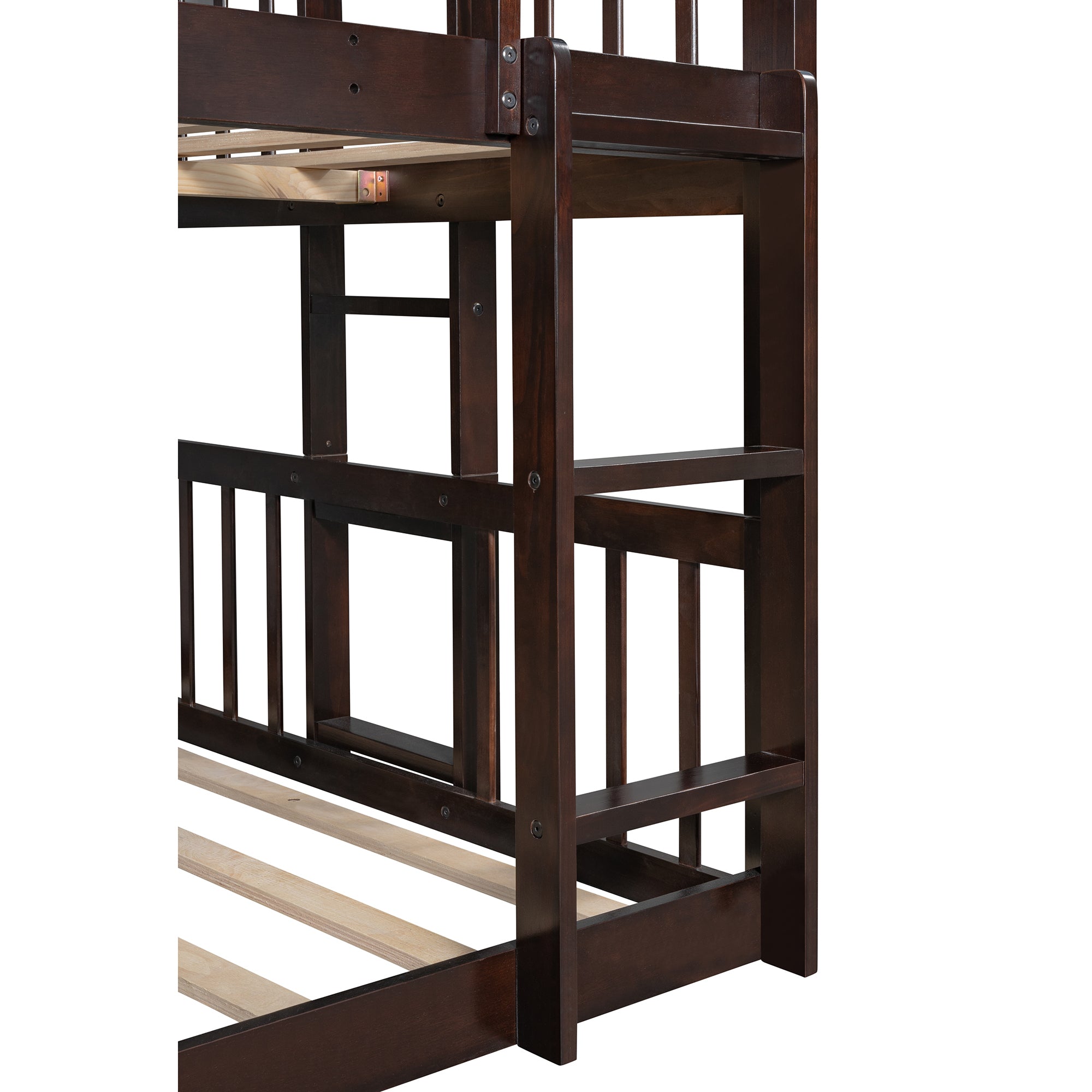 Full-Over-Full-Over-Full Triple Bed with Built-in Ladder and Slide , Triple Bunk Bed with Guardrails, Espresso(OLD SKU :LP000052AAP) - Atlantic Fine Furniture Melbourne FL