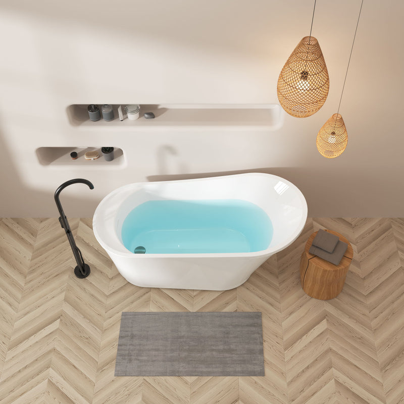 Freestanding Bathtub Modern Stand Alone Soaking Bathtub - Brushed Nickel Drain And Minimalist Linear Design Overflow Included, Cupc Certified - White