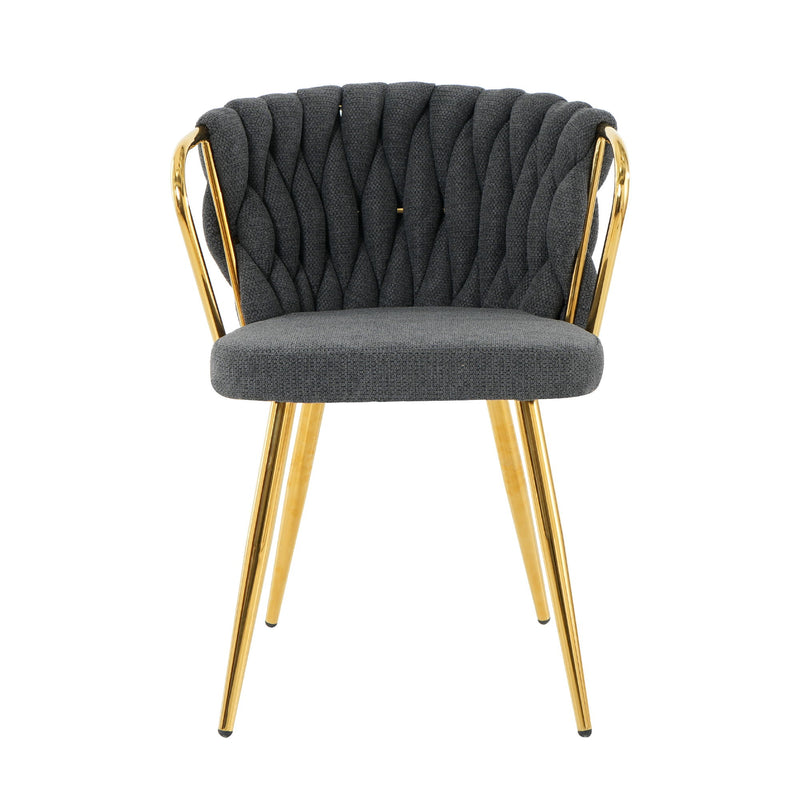Modern Simple Linen Dining Chair With Plated Metal Legs (Set of 2)