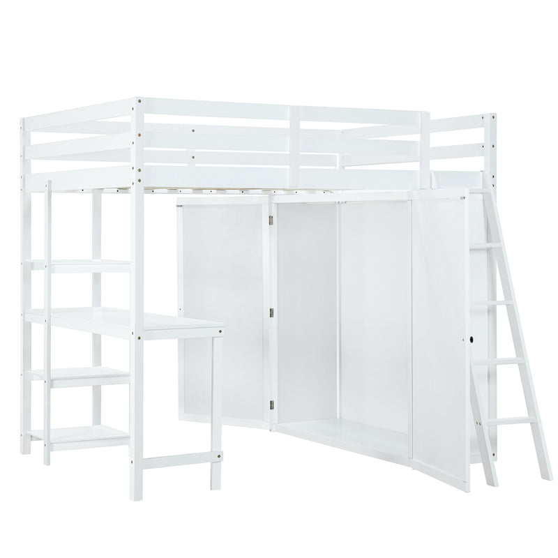 Loft Bed With Wardrobe And Desk And Shelves