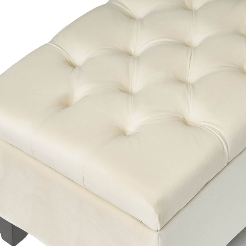Button Tufted Diamond Stitch Storage Ottoman - Beige