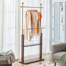 Hanger Double Layer Coat Rack With Solid Wood Partition - Gold / Walnut