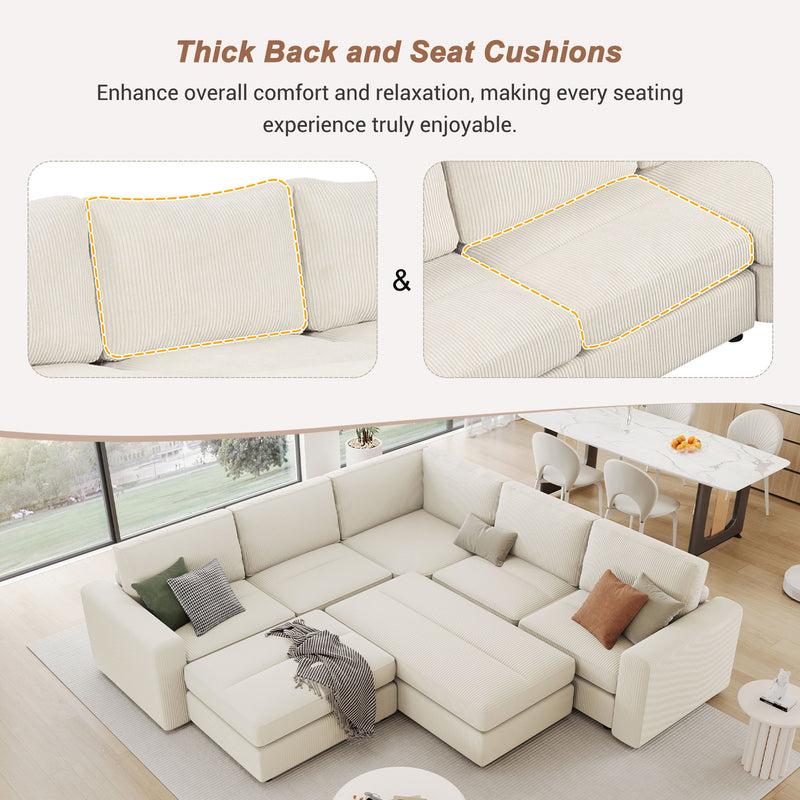 Sectional Couch Sofa Bed Modular Sofa With Two Movable Ottomans For Living Room